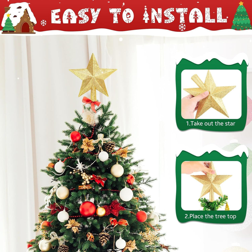 Christmas Tree Topper 8 Inch Glitter Star with Faceted Design and Shatterproof Plastic - Image 1