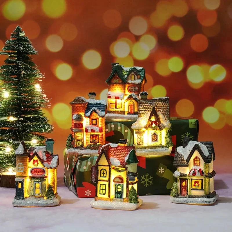 Christmas Village Sets with 6 Miniature Houses LED Lights and Snow-Covered Roofs - Image 2