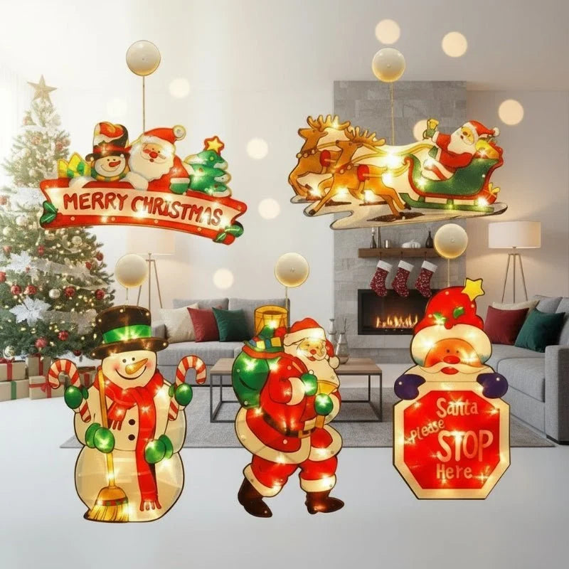Christmas Window Lights LED Battery Operated Silhouette Decorations with Warm White Glow - Image 1