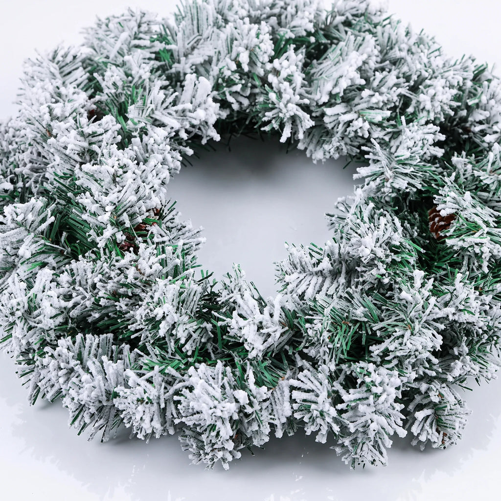 Christmas Wreath Door Hanging with Flocked Pine Needles and Snowflake Design - Image 2