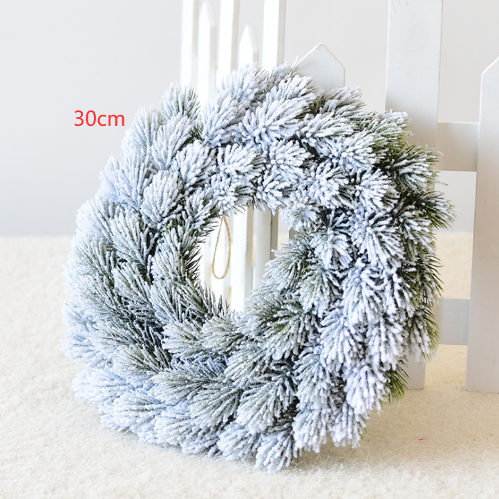 Christmas Wreath Door Hanging with Flocked Pine Needles and Snowflake Design - Image 6