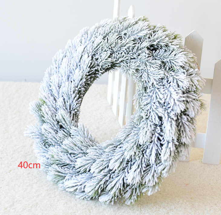 Christmas Wreath Door Hanging with Flocked Pine Needles and Snowflake Design - Image 7