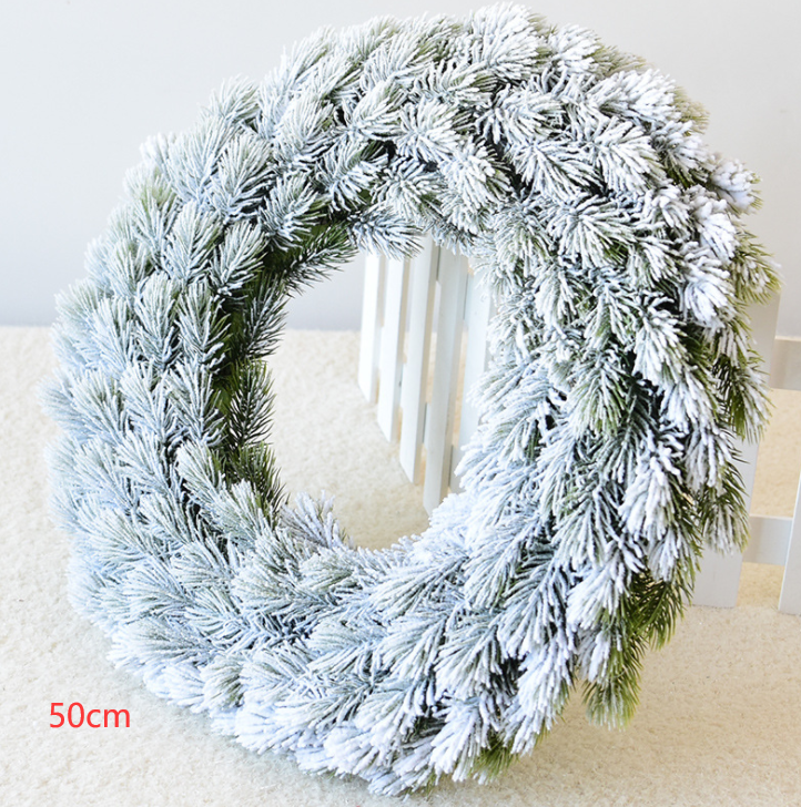 Christmas Wreath Door Hanging with Flocked Pine Needles and Snowflake Design - Image 8