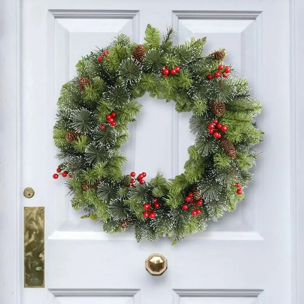 Christmas Wreath with Artificial Pine Red Berries Cones and Integrated LED Lights - Image 3