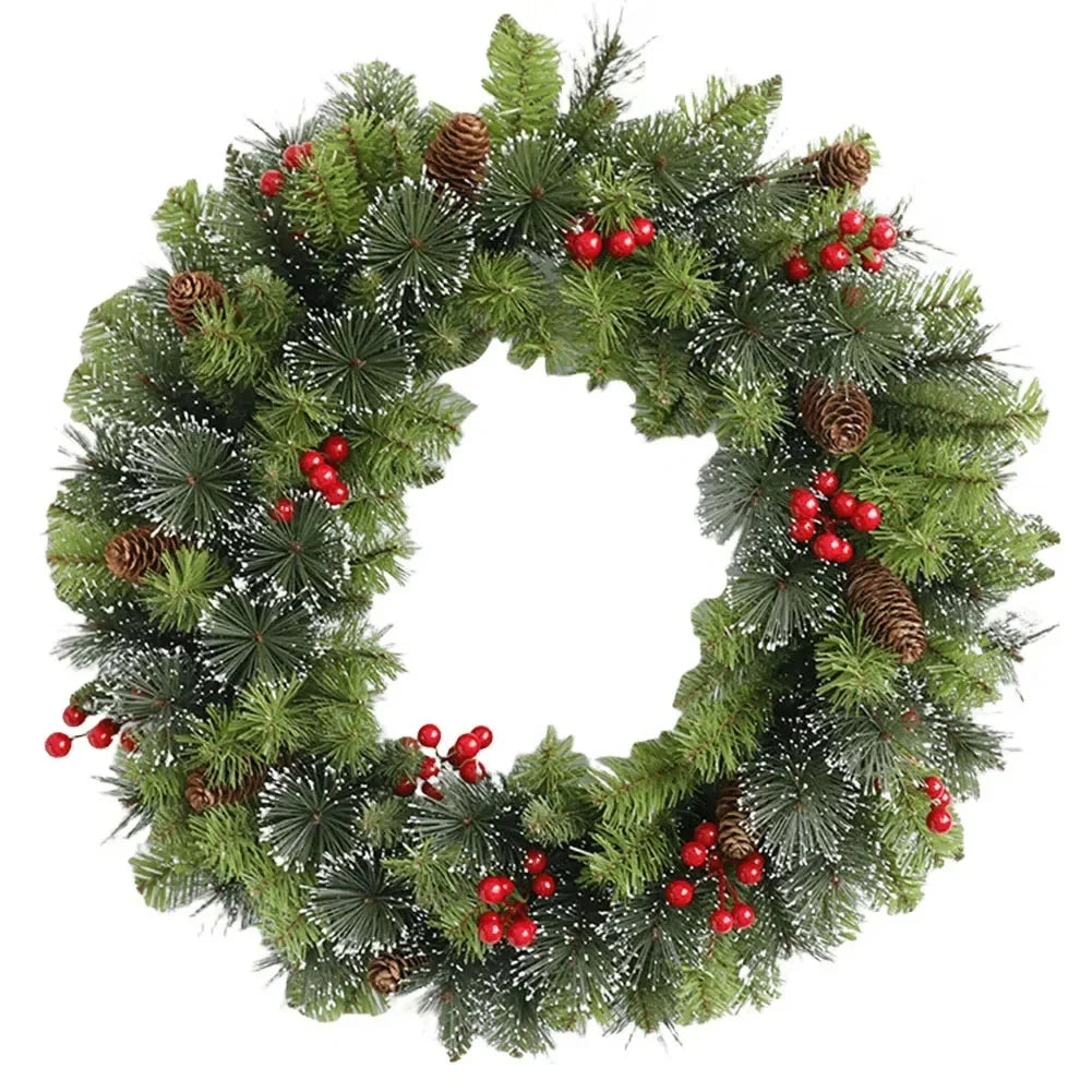 Christmas Wreath with Artificial Pine Red Berries Cones and Integrated LED Lights - Image 4