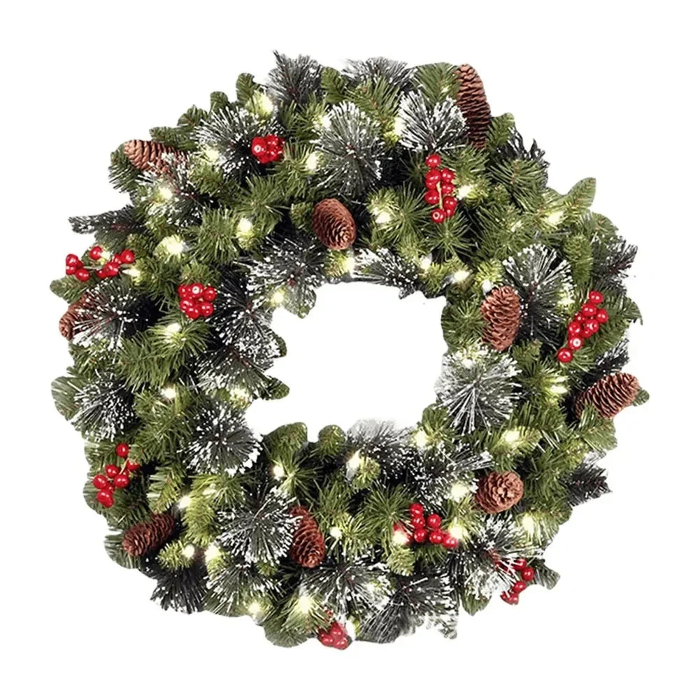 Christmas Wreath with Artificial Pine Red Berries Cones and Integrated LED Lights - Image 5