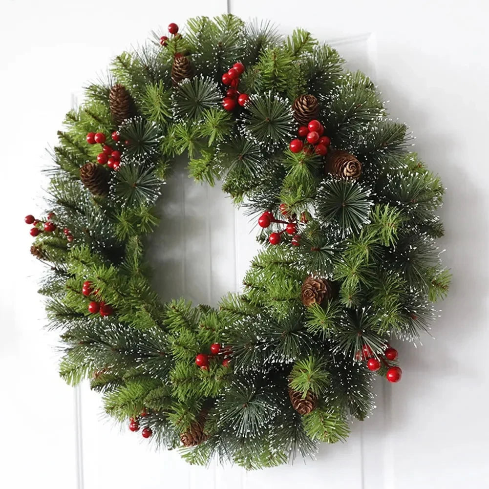 Christmas Wreath with Artificial Pine Red Berries Cones and Integrated LED Lights - Image 6