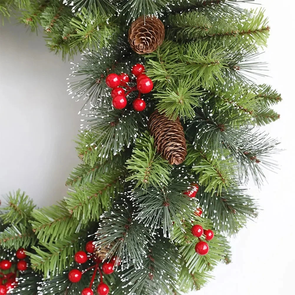 Christmas Wreath with Artificial Pine Red Berries Cones and Integrated LED Lights - Image 7