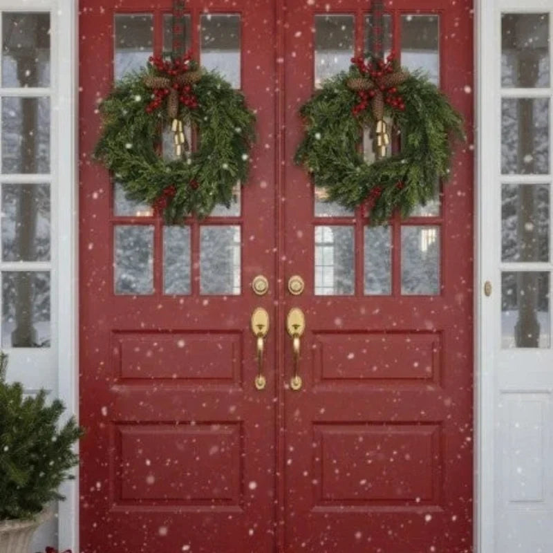 Christmas Wreath with Grapevine Base Pinecones Berries and Golden Bells - Image 3
