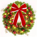 Christmas Wreath with Red Velvet Bow Ornaments and Pine Cones for Door or Wall Hanging - Image 8