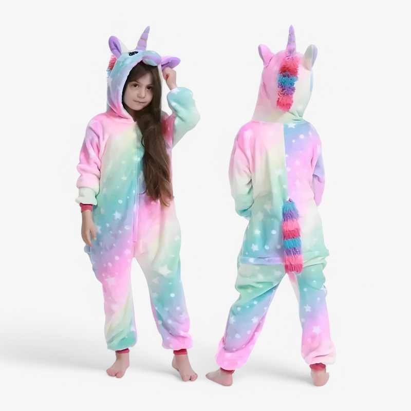 Combinaison douce multicolore en polaire de licorne pour enfants