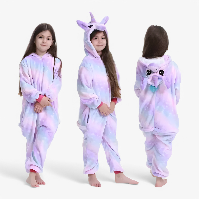 Combinaison douce multicolore en polaire de licorne pour enfants