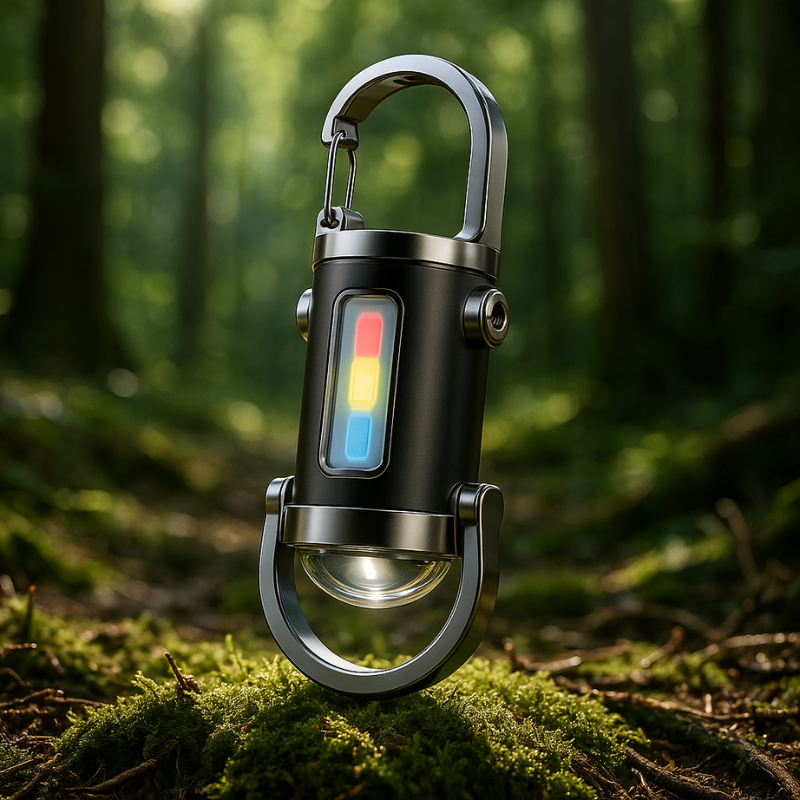 Compact Edc Flashlight with Carabiner Clip USB Rechargeable Mini LED and Multi-Color Side Lights - Image 1