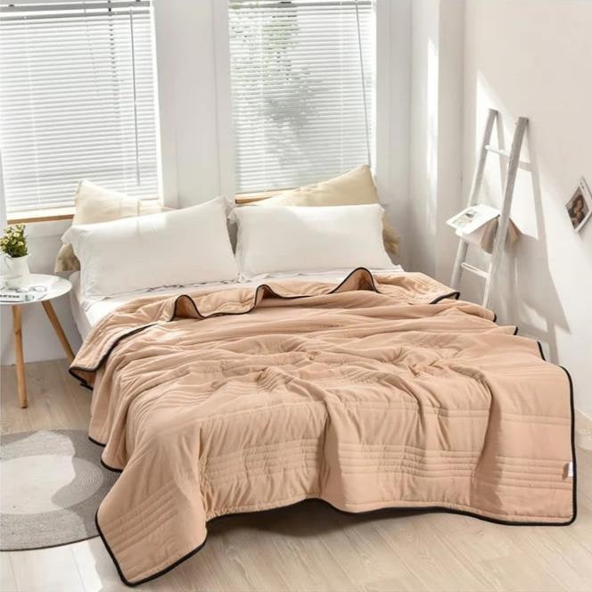 Cooling Throw Blanket with Channel-Quilted Design and Contrast Border - Image 10