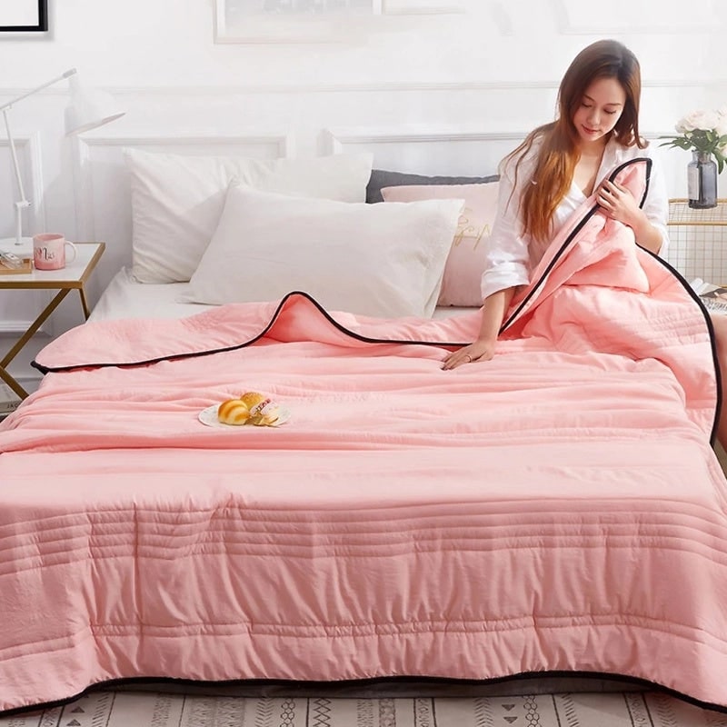 Cooling Throw Blanket with Channel-Quilted Design and Contrast Border - Image 11