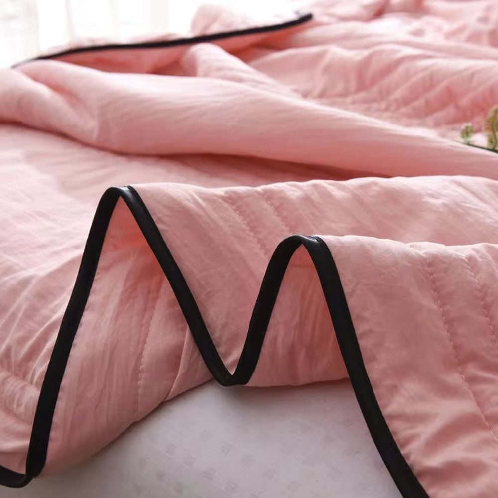 Cooling Throw Blanket with Channel-Quilted Design and Contrast Border - Image 5