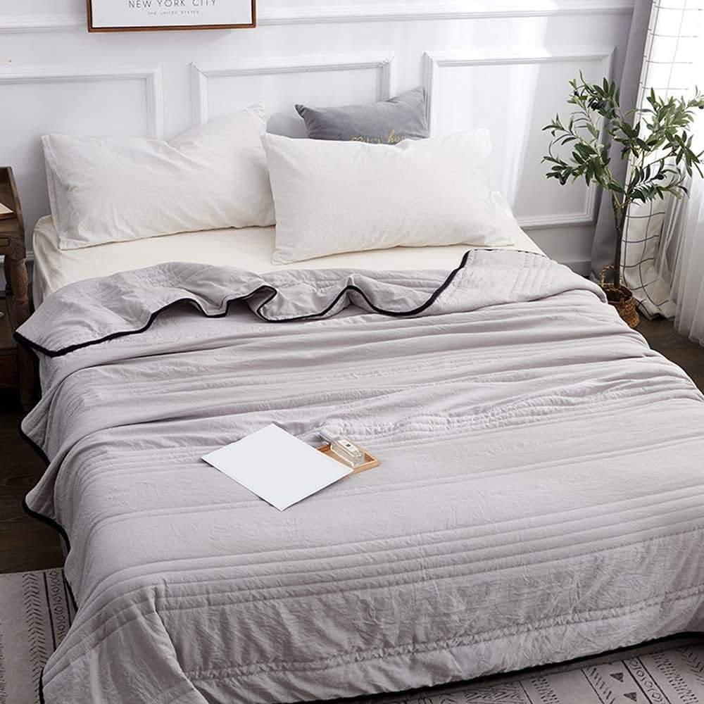 Cooling Throw Blanket with Channel-Quilted Design and Contrast Border - Image 6