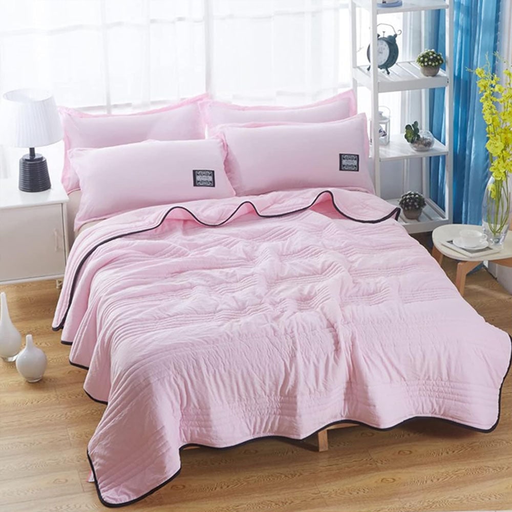 Cooling Throw Blanket with Channel-Quilted Design and Contrast Border - Image 9
