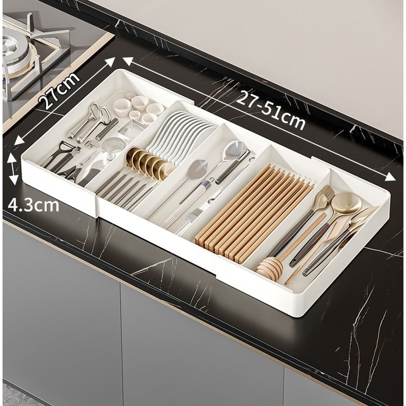 Cutlery Drawer Organizer with Expandable Plastic Tray for Kitchen Utensil Storage - Image 2