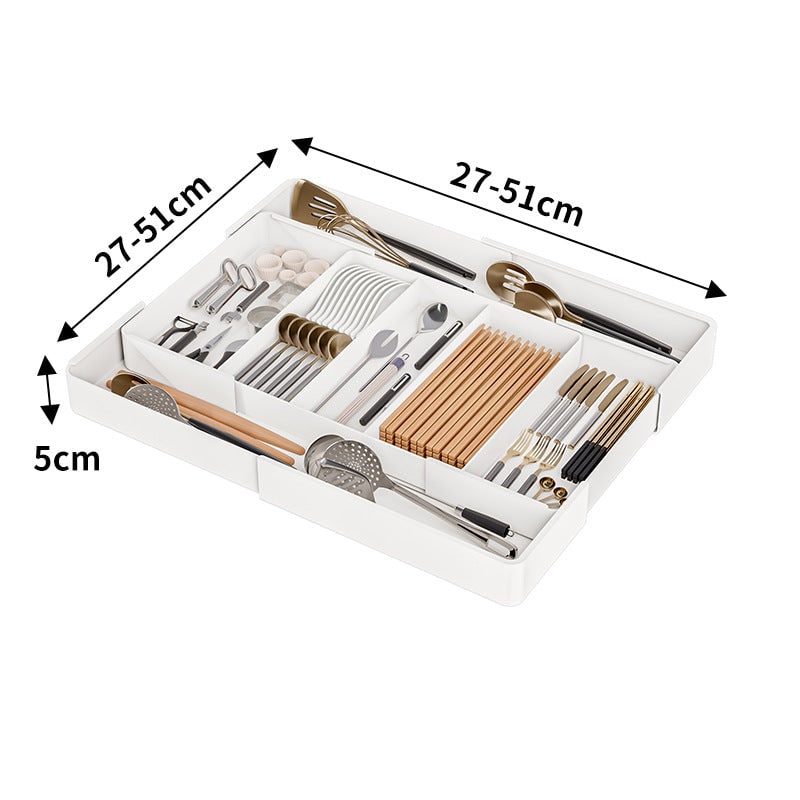 Cutlery Drawer Organizer with Expandable Plastic Tray for Kitchen Utensil Storage - Image 3
