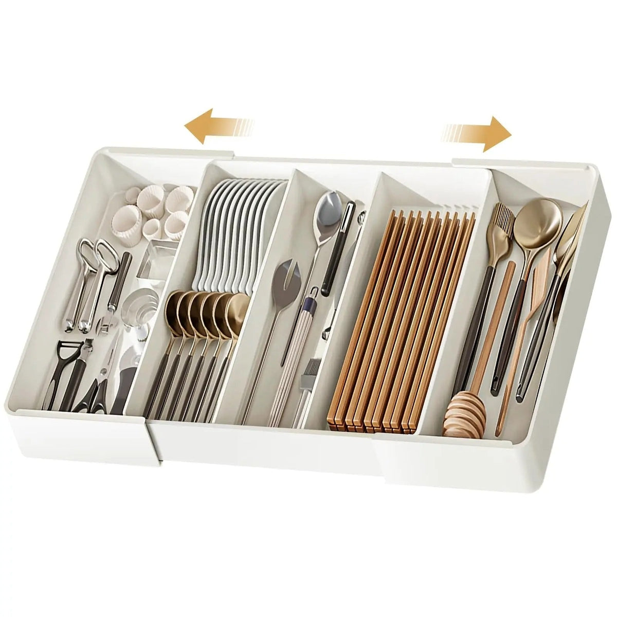 Cutlery Drawer Organizer with Expandable Plastic Tray for Kitchen Utensil Storage - Image 4