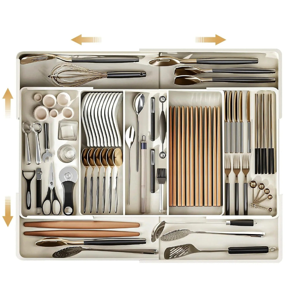 Cutlery Drawer Organizer with Expandable Plastic Tray for Kitchen Utensil Storage - Image 5