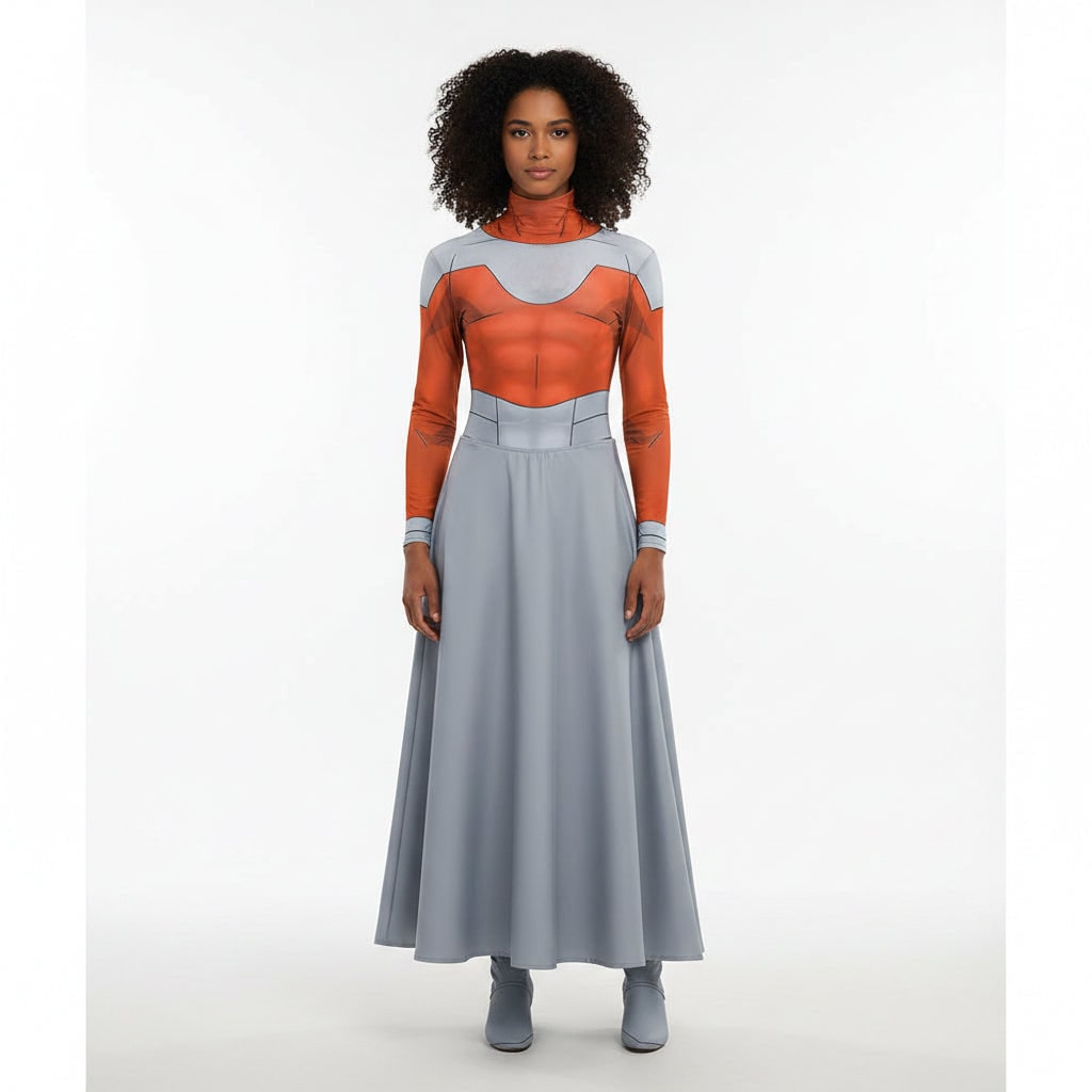 Damski Kostium na Halloween Cosplay Futurystyczny ze Spódnicą Maxi i Peleryną Stroj - Image 1