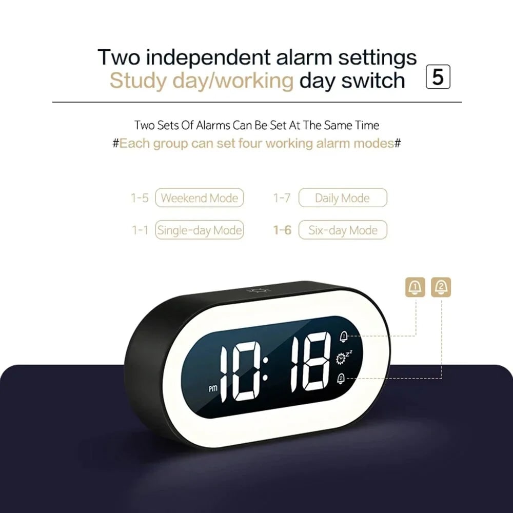 Digital Alarm Clock with Sunrise Simulation and Dimmable LED Night Light - Image 2