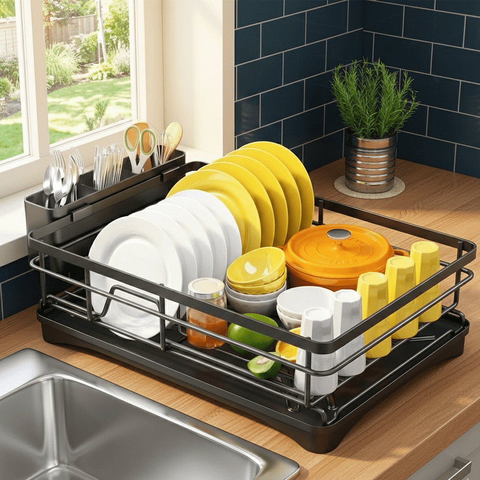 Dish Drying Rack with Expandable Over the Sink Design and Integrated Drip Tray - Image 2