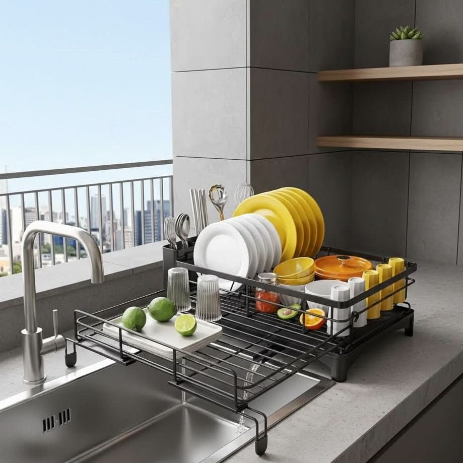 Dish Drying Rack with Expandable Over the Sink Design and Integrated Drip Tray - Image 3