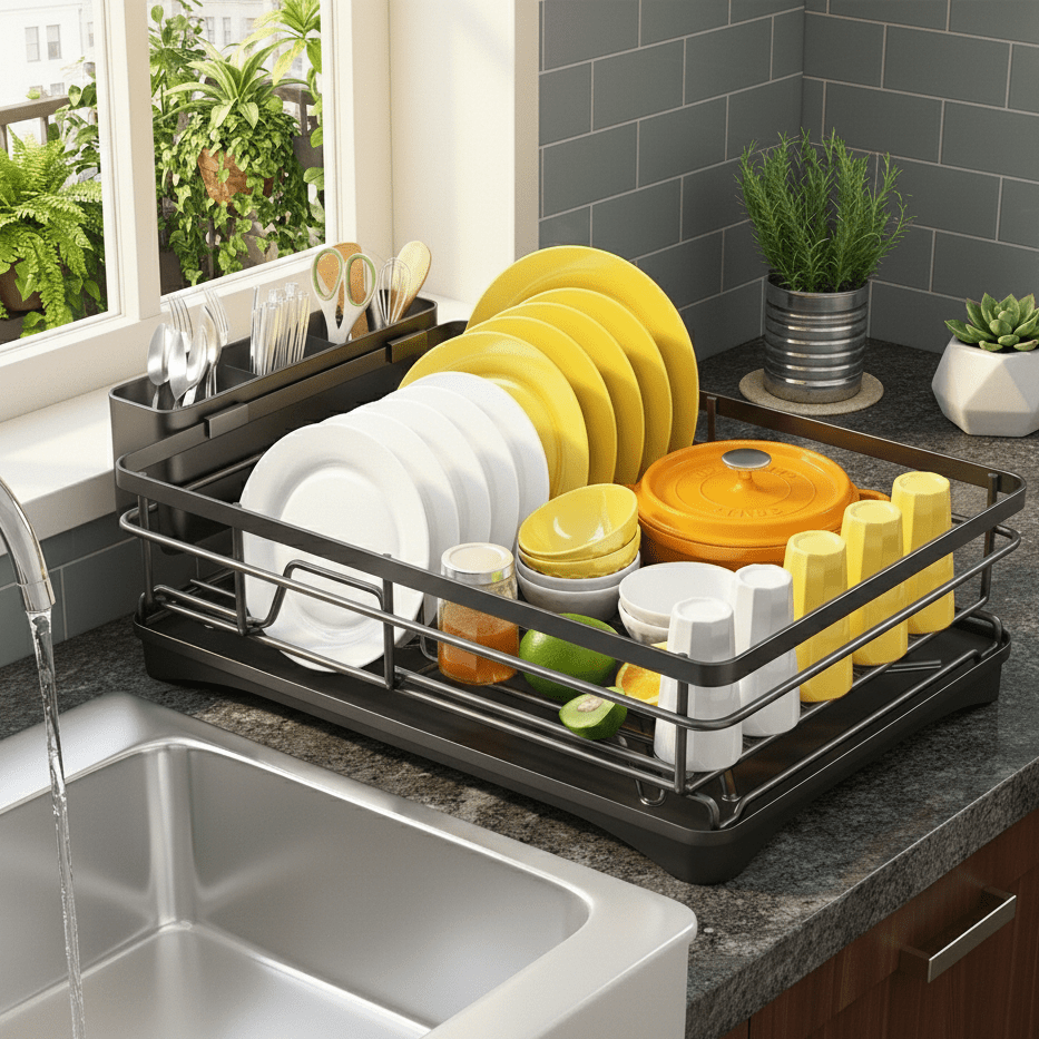 Dish Drying Rack with Expandable Over the Sink Design and Integrated Drip Tray - Image 4