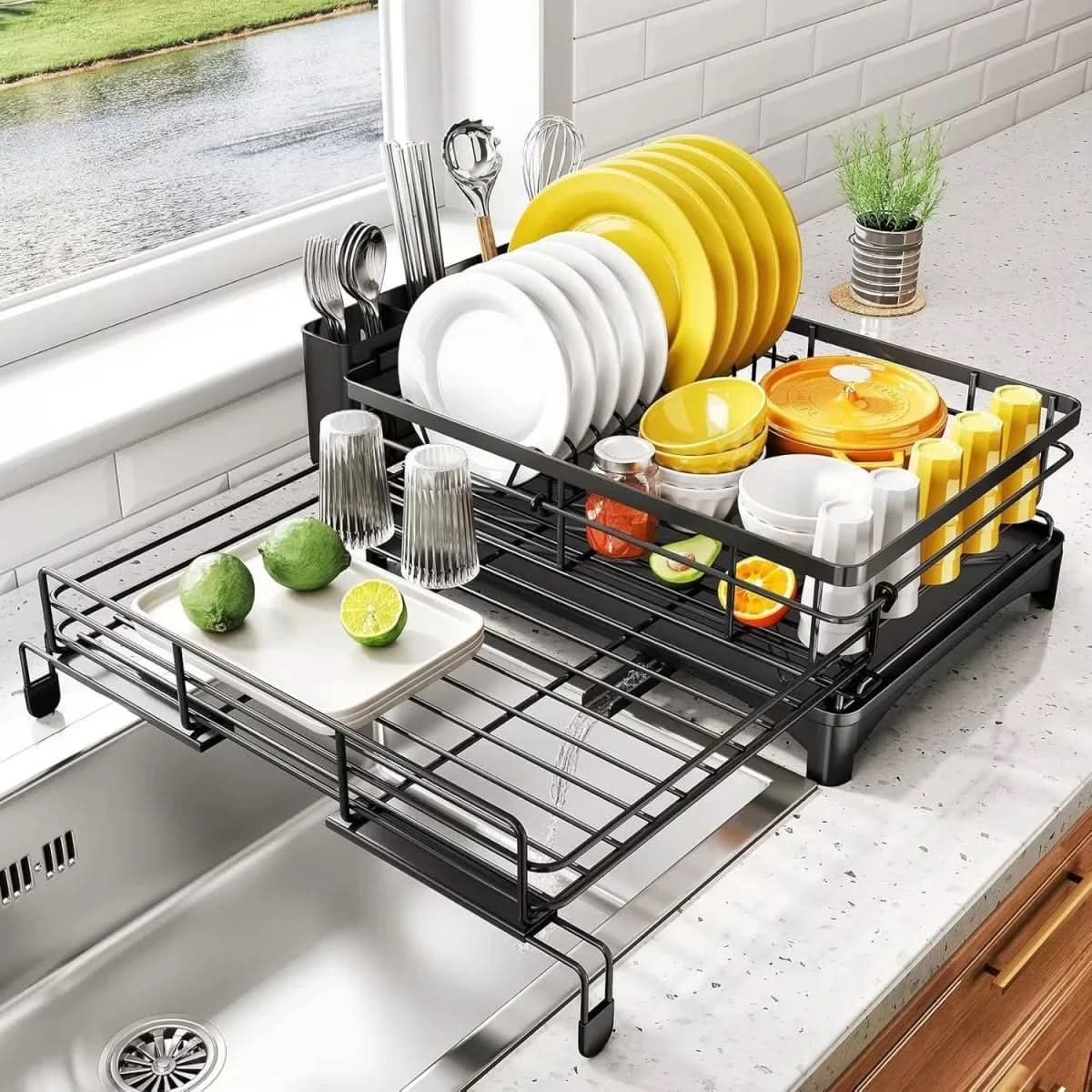 Dish Drying Rack with Expandable Over the Sink Design and Integrated Drip Tray - Image 5