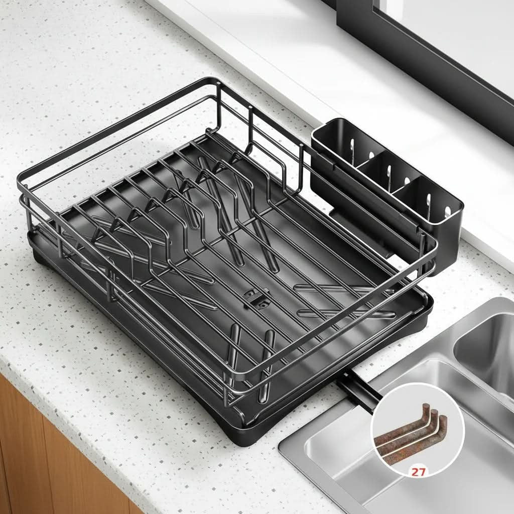 Dish Drying Rack with Expandable Over the Sink Design and Integrated Drip Tray - Image 7