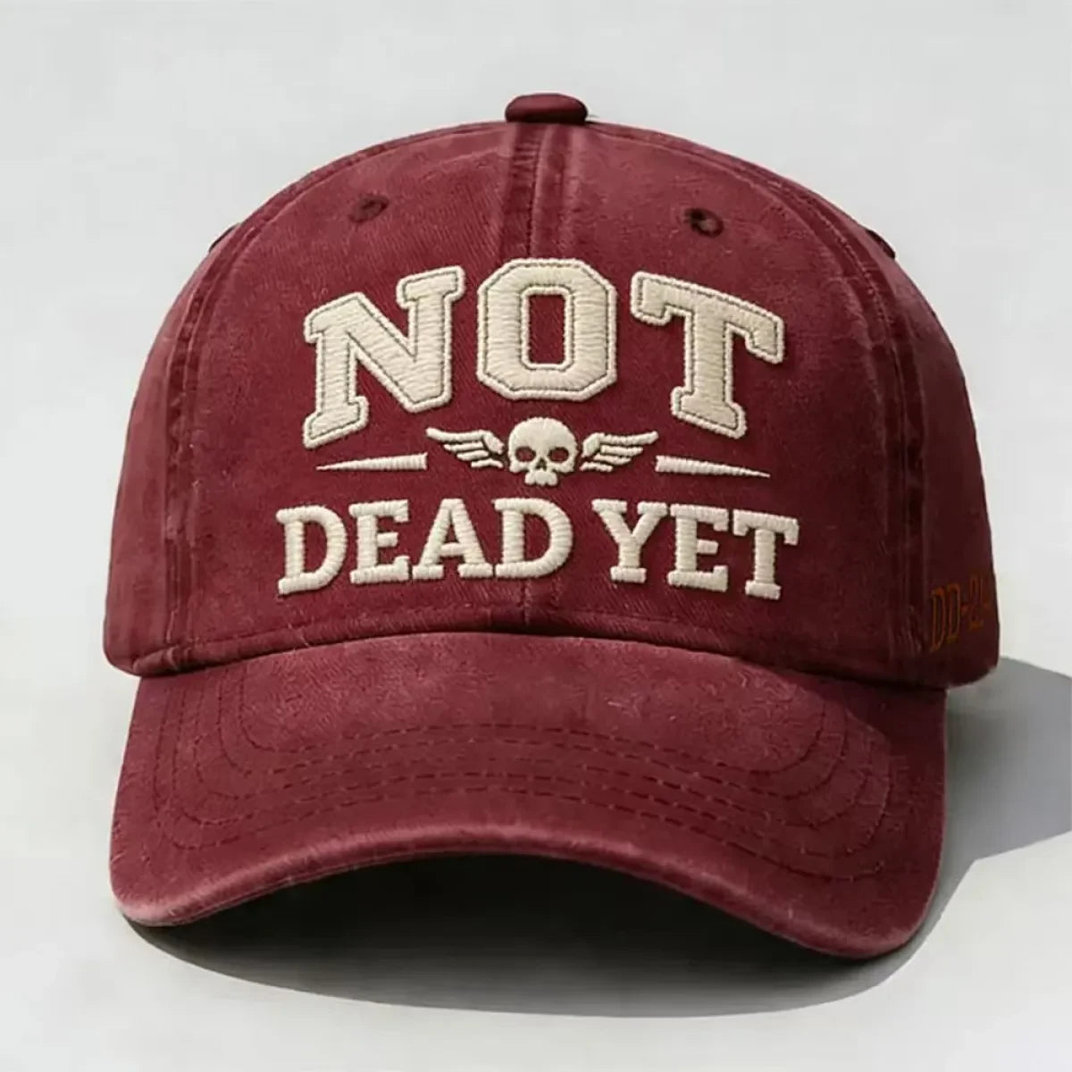 Distressed Washed Cotton Baseball Cap with Embroidered Graphic and Adjustable Strap - Image 11
