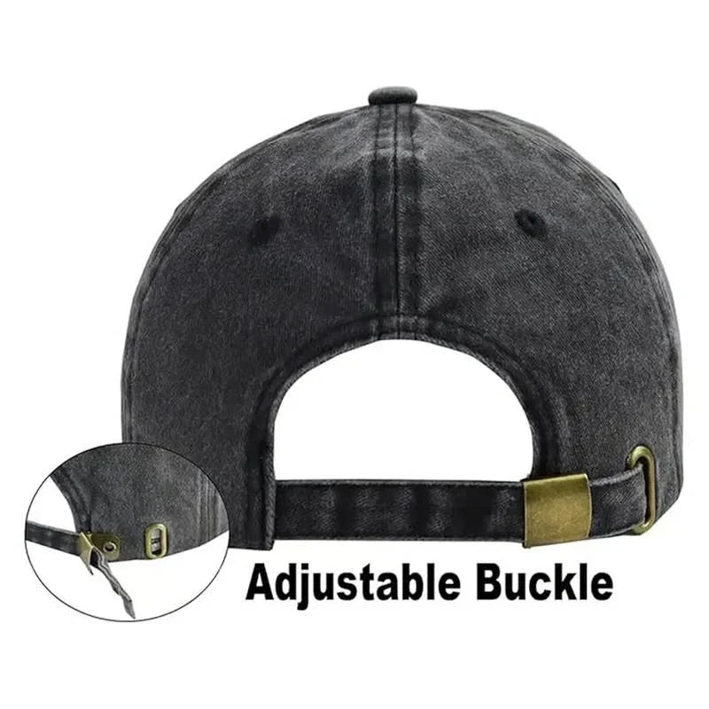 Distressed Washed Cotton Baseball Cap with Embroidered Graphic and Adjustable Strap - Image 4
