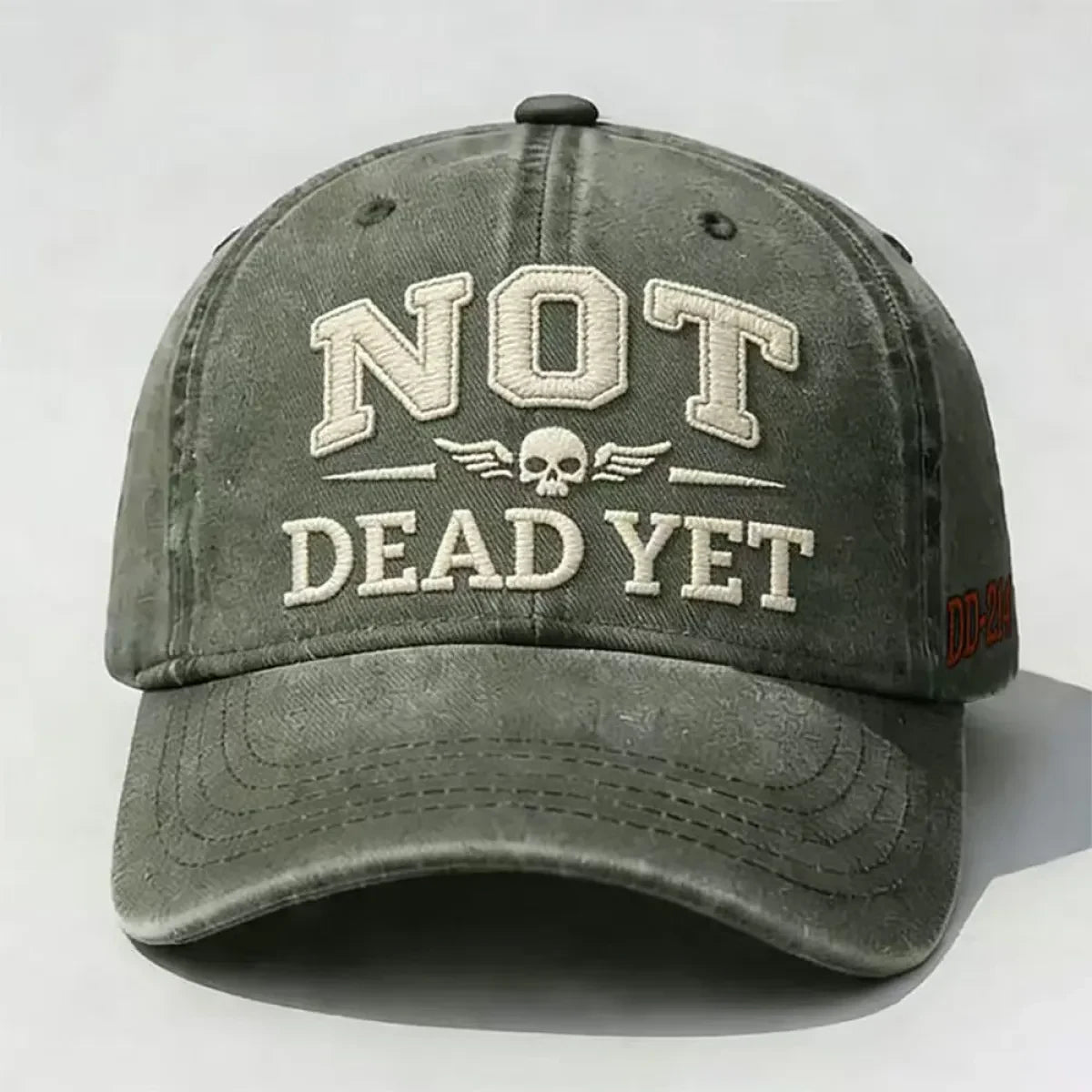 Distressed Washed Cotton Baseball Cap with Embroidered Graphic and Adjustable Strap - Image 5