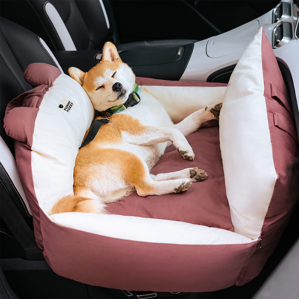 Dog Car Seat with Padded Walls Safety Tether and Removable Cushion for Travel - Image 1