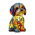 Dog Stained Glass Table Lamp with Mosaic Illuminated Design for Bedside and Desk - Image 1