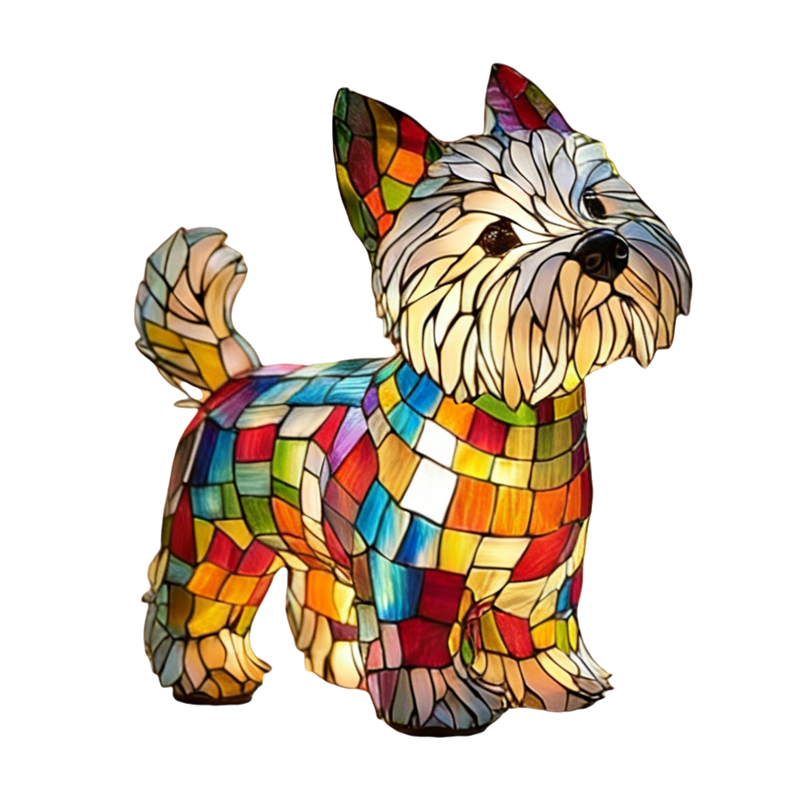 Dog Stained Glass Table Lamp with Mosaic Illuminated Design for Bedside and Desk - Image 2