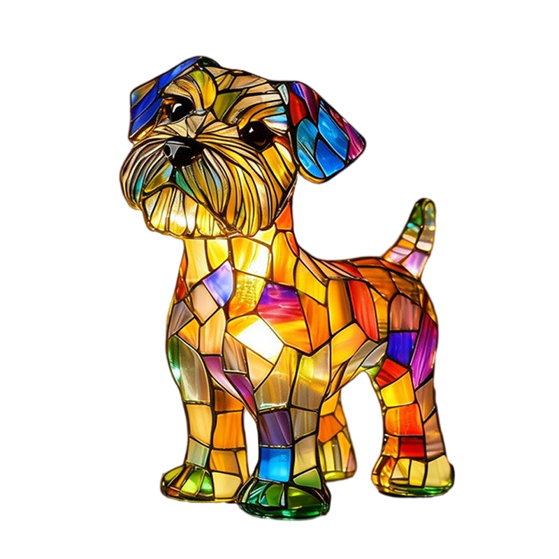 Dog Stained Glass Table Lamp with Mosaic Illuminated Design for Bedside and Desk - Image 3