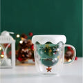 Double Wall Glass Mug with Christmas Tree Design and Lid 300ml - Image 2