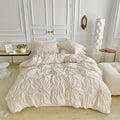 Duvet Cover Set with Pinch Pleat Rosette Flower Pattern and Corner Ties - Image 1