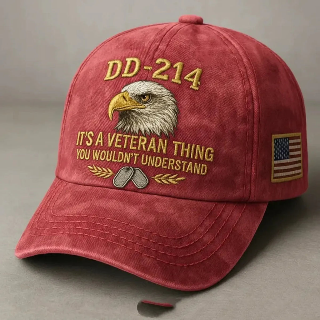 Embroidered Veteran Baseball Cap with Flag and Eagle Patch Vintage Washed - Image 10