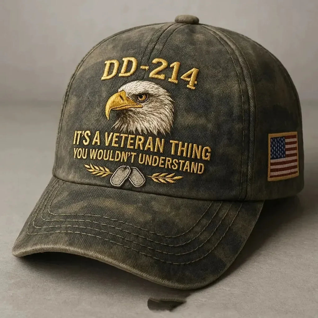 Embroidered Veteran Baseball Cap with Flag and Eagle Patch Vintage Washed - Image 4