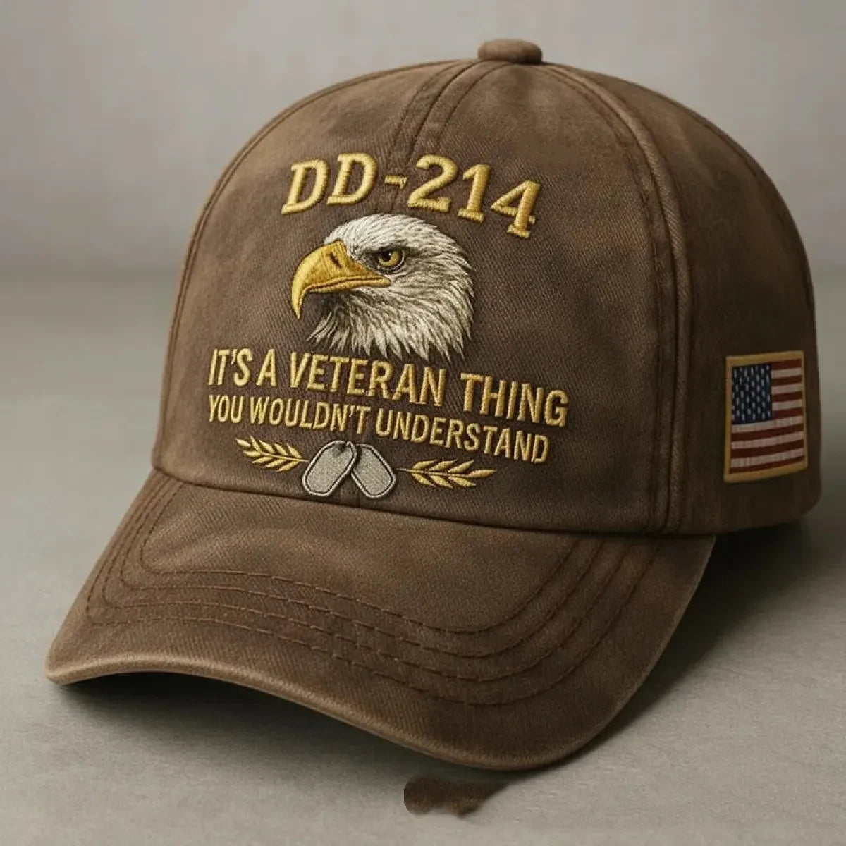 Embroidered Veteran Baseball Cap with Flag and Eagle Patch Vintage Washed - Image 6