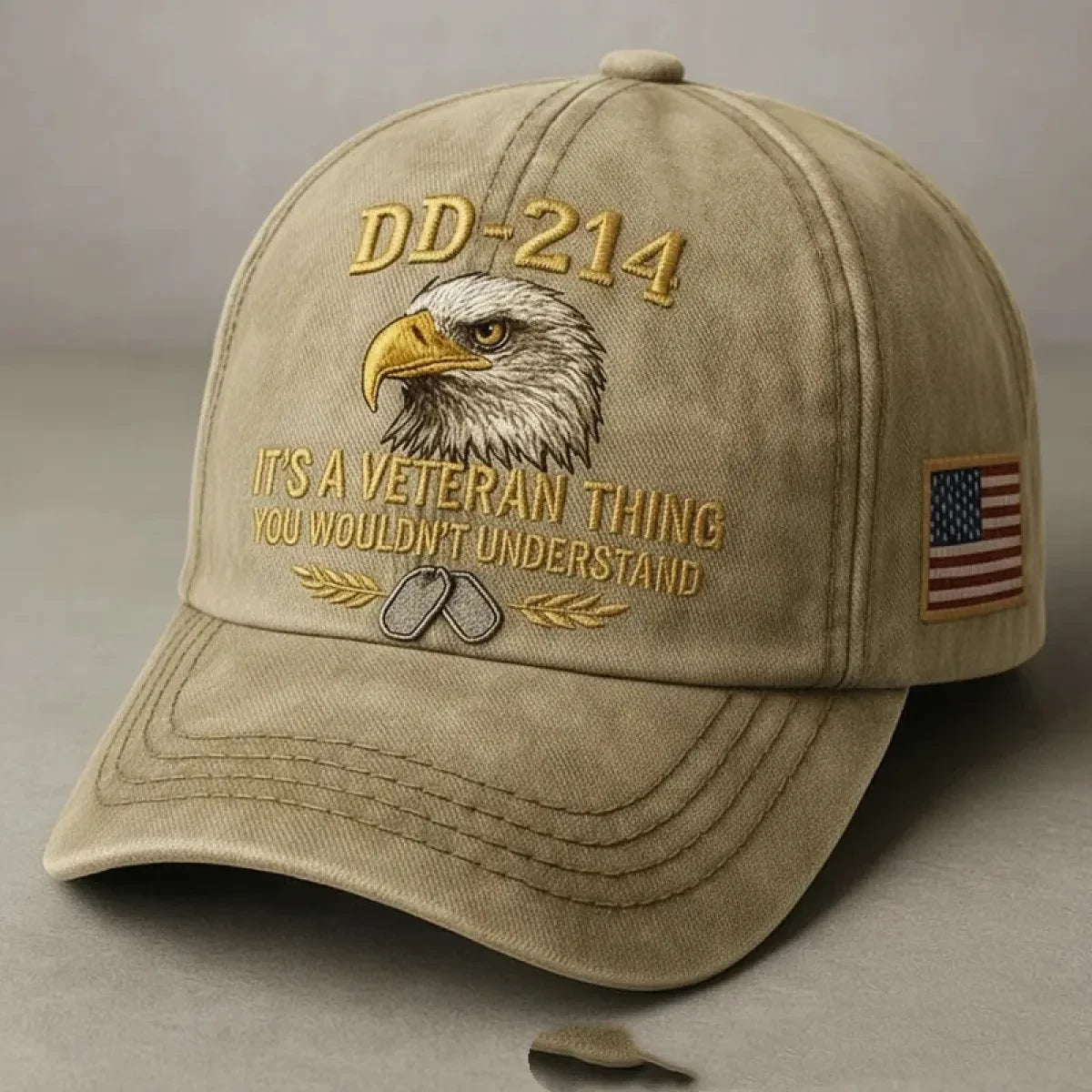 Embroidered Veteran Baseball Cap with Flag and Eagle Patch Vintage Washed - Image 7