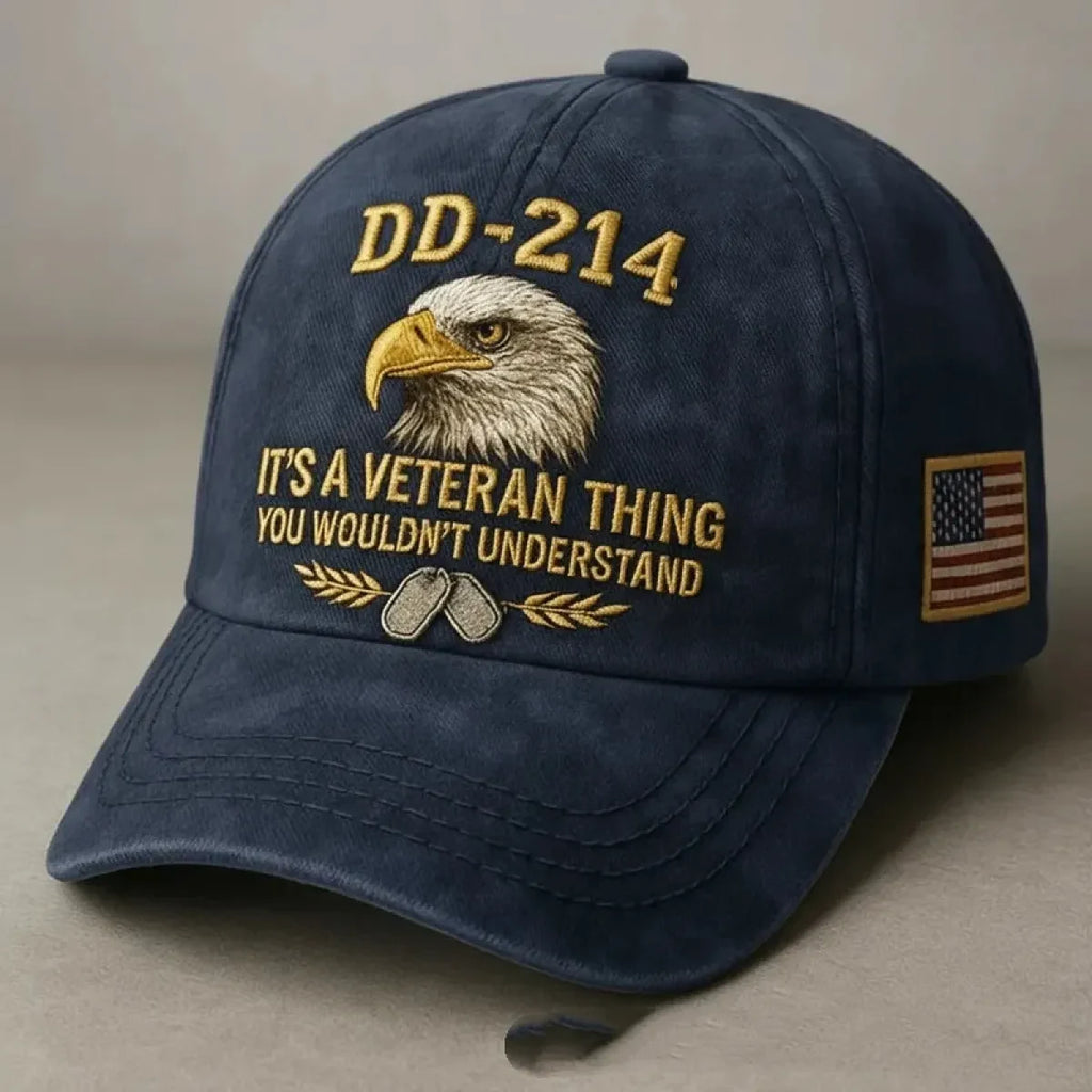 Embroidered Veteran Baseball Cap with Flag and Eagle Patch Vintage Washed - Image 8