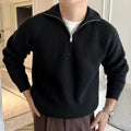 Herren-Rippstrickpullover mit halbem Reißverschluss, langen Ärmeln und lässigem Stil