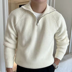 Men's half-zip ribbed sweater with long sleeves, casual style