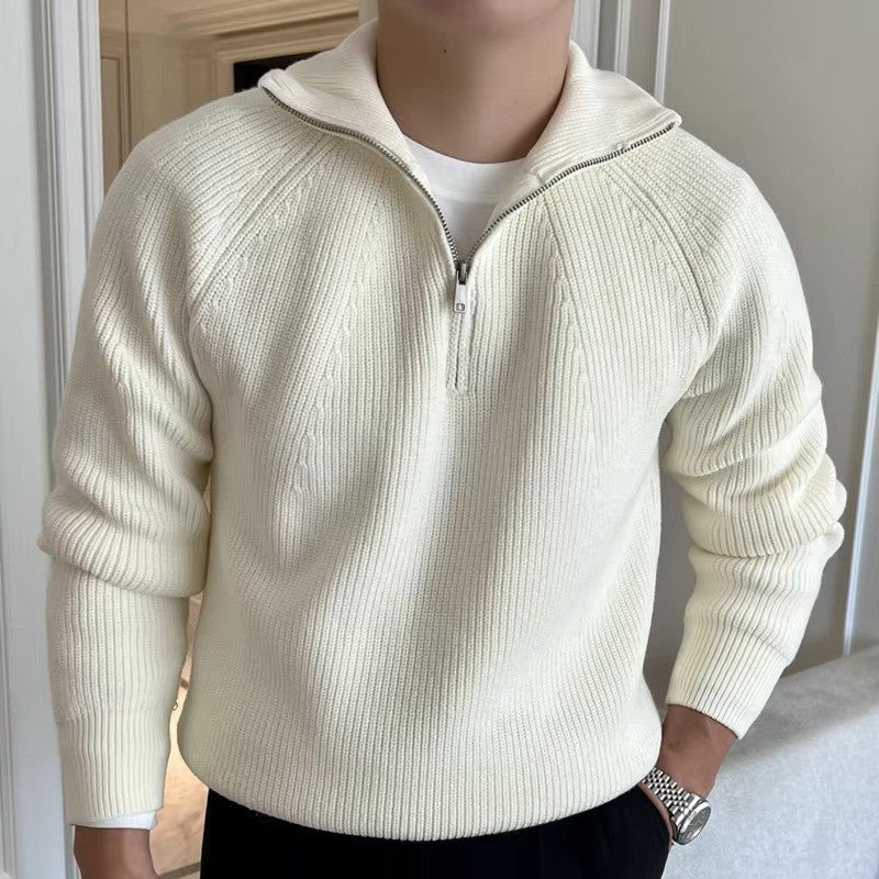 Maglione da uomo con mezza zip a coste manica lunga stile casual